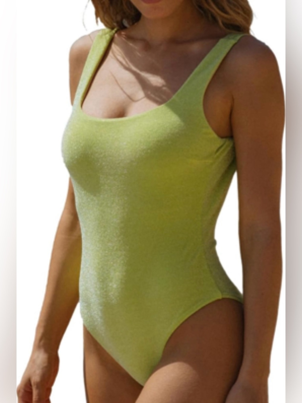 Berlook Green Scoop Neck One-Piece Swimsuit, shimmer, low back